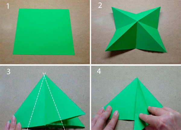 Springender Papierfrosch. Origami-Diagramm Schritt für Schritt