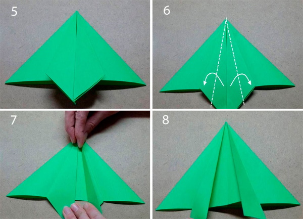 Springender Papierfrosch. Origami-Diagramm Schritt für Schritt