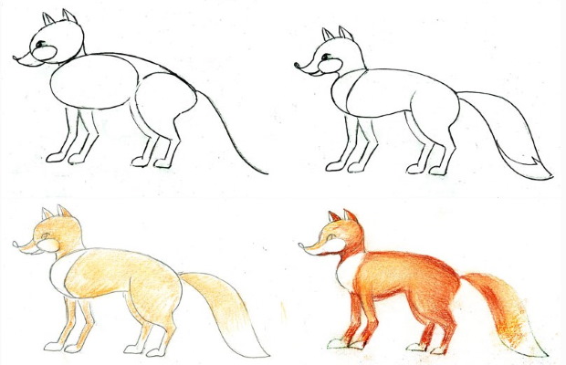 Fuchsgesicht zeichnen für Kinder mit Bleistift Schritt für Schritt