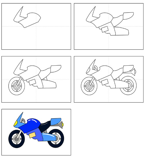 Motorrad zeichnen für Kinder mit Bleistift Schritt für Schritt