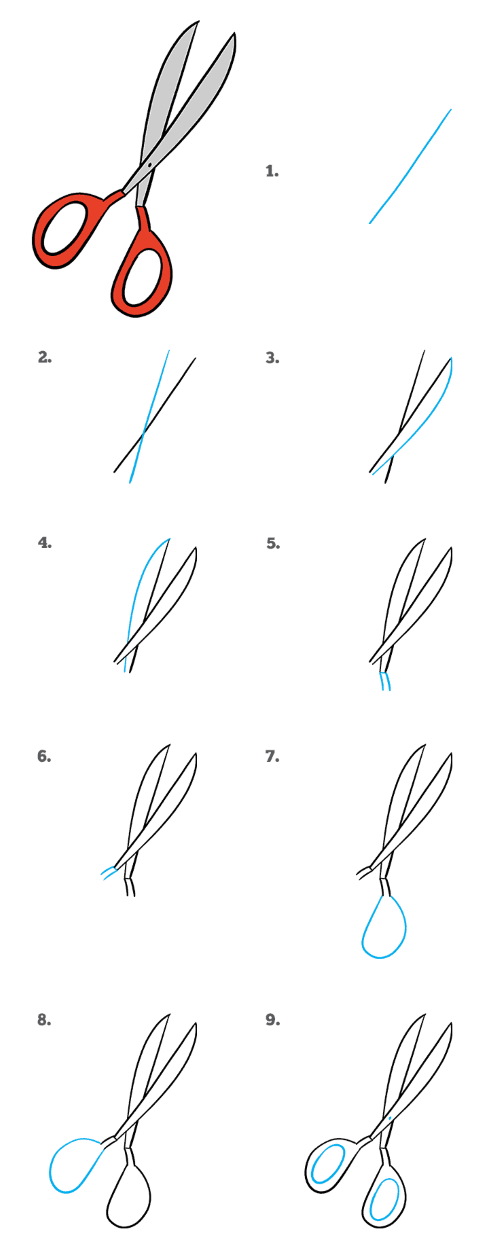 Forbici - disegno passo dopo passo per bambini con matita