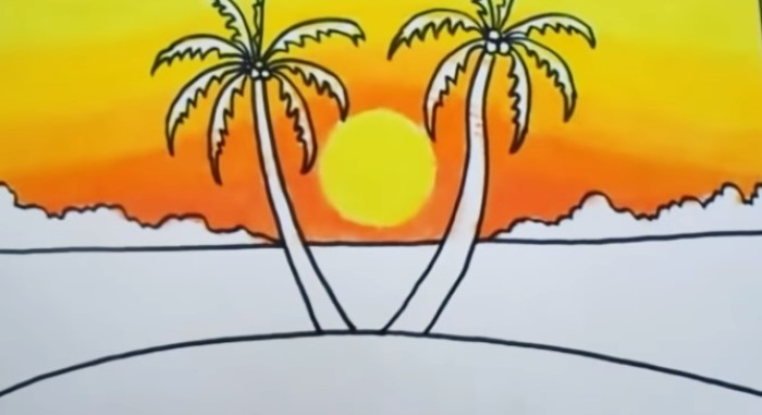 עץ דקל - ציור שלב אחר שלב לילדים בעיפרון