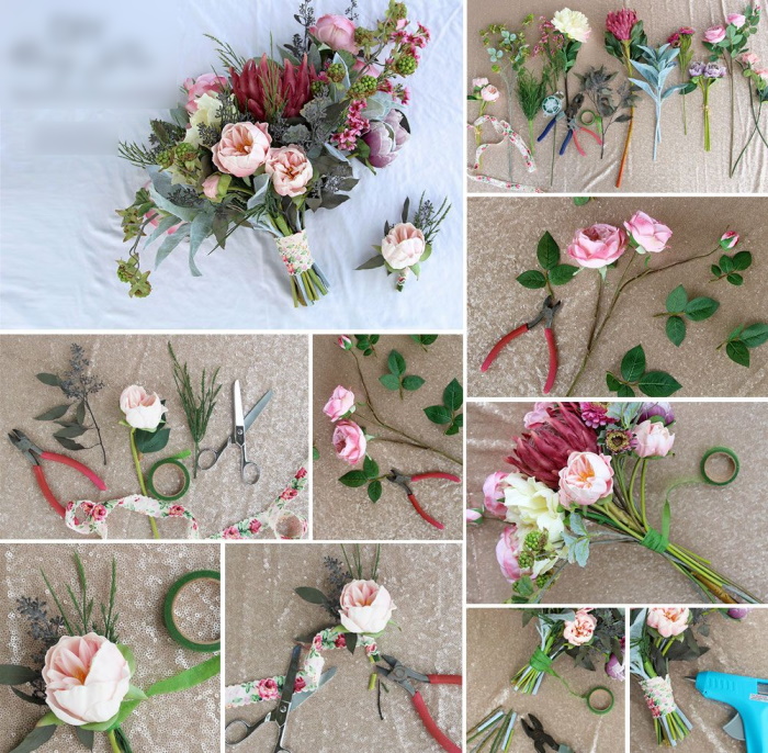 Basteln Sie selbst aus künstlichen Blumen. Foto