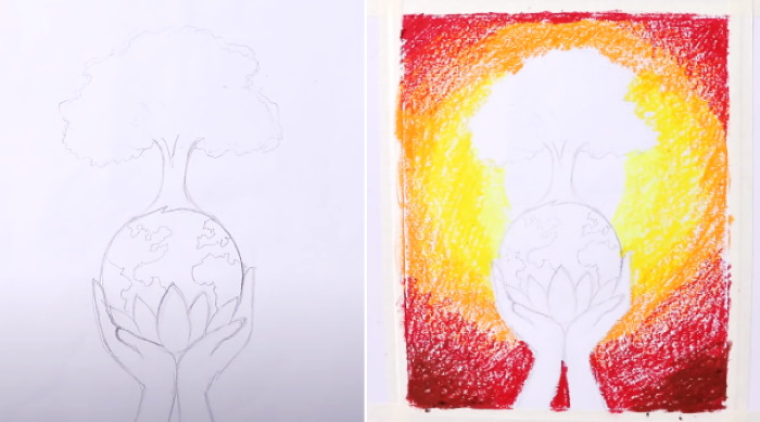 Zeichnung zum Thema Tue Gutes 1-2-3-4-5 Klasse mit Bleistift