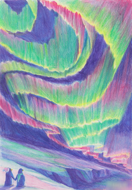Nordlichter - Zeichnen für Kinder mit Farben, Bleistift