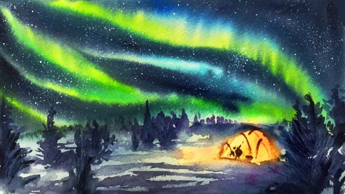 Nordlichter - Zeichnen für Kinder mit Farben, Bleistift