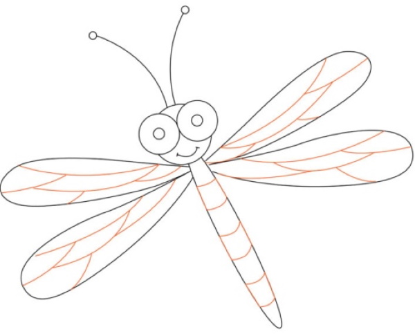 Libelle zeichnen für Kinder mit Bleistift Schritt für Schritt