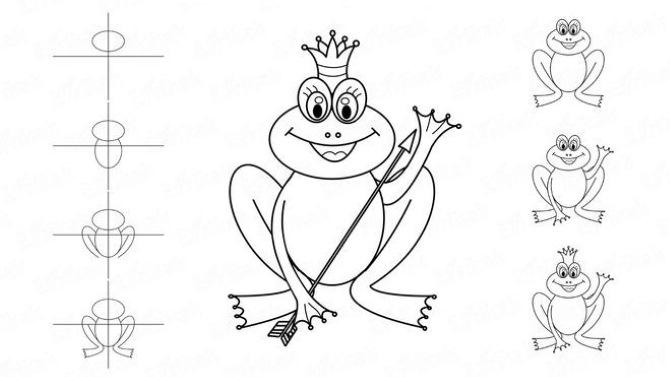 Prinzessin Frosch Bleistiftzeichnung für Kinder Schritt für Schritt