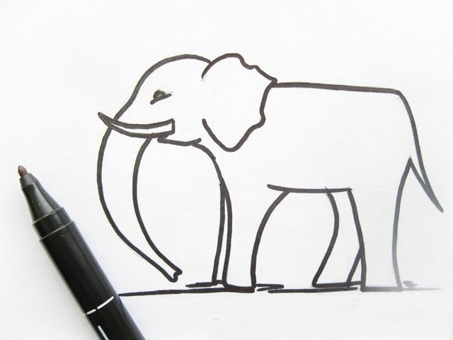 Elefantenzeichnung für Kinder mit Bleistift, auf transparentem Hintergrund, Färbung