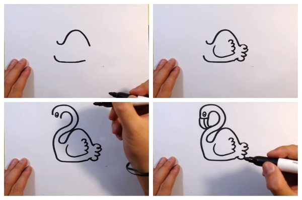 Flamingo zeichnen für Kinder mit Bleistift Schritt für Schritt