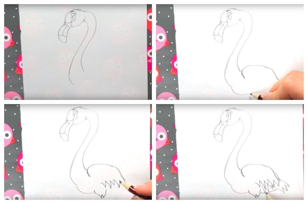 Flamingo zeichnen für Kinder mit Bleistift Schritt für Schritt