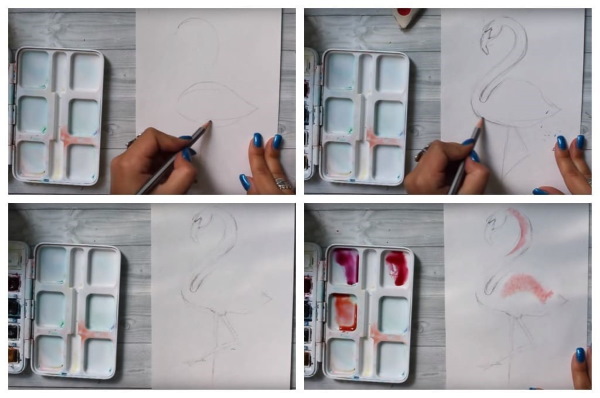 Flamingo zeichnen für Kinder mit Bleistift Schritt für Schritt