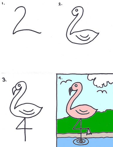 Flamingo zeichnen für Kinder mit Bleistift Schritt für Schritt