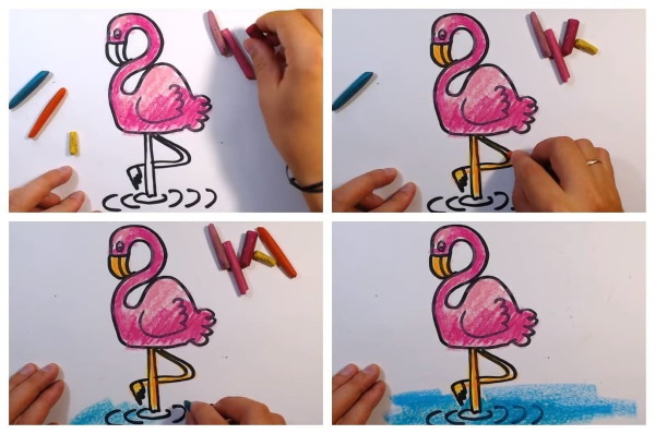 Flamingo zeichnen für Kinder mit Bleistift Schritt für Schritt