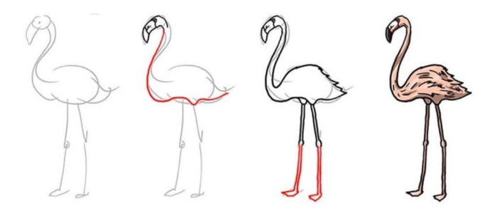 Flamingo zeichnen für Kinder mit Bleistift Schritt für Schritt