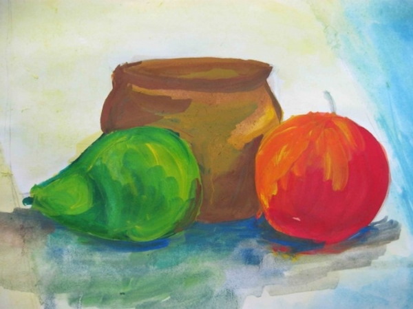Dekorative Stillleben in verschiedenen Stilen, ungewöhnliche Gouache, Grafiken, schwarz und weiß