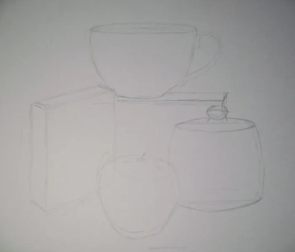 Dekorative Stillleben in verschiedenen Stilen, ungewöhnliche Gouache, Grafiken, schwarz und weiß