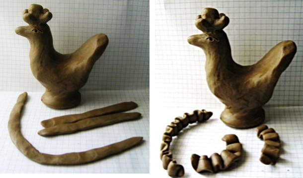 Dymkovo-Spielzeug aus Plastilin. Modellierung Schritt für Schritt