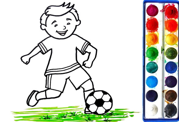 Fußballspieler mit Ball Bleistiftzeichnung für Kinder