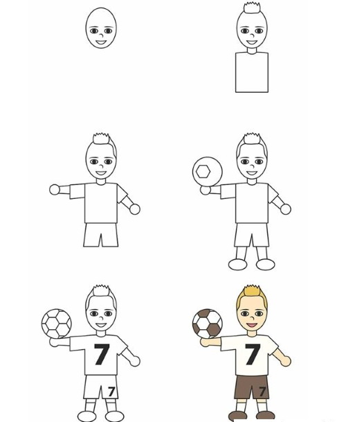 Fußballspieler mit Ball Bleistiftzeichnung für Kinder