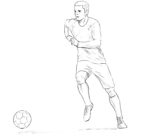 Fußballspieler mit Ball Bleistiftzeichnung für Kinder