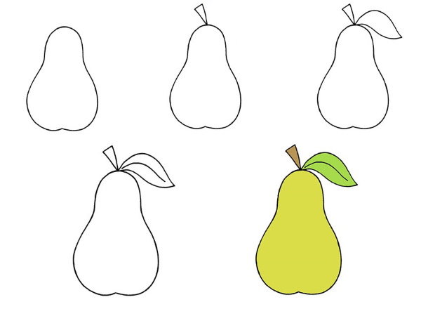 Birnenzeichnung für Kinder mit Bleistift, Färbung