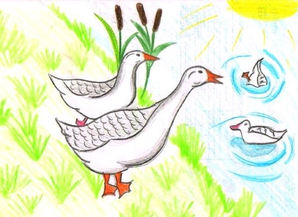 Gans zeichnen für Kinder mit Bleistift Schritt für Schritt