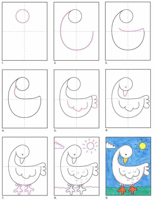 Gans zeichnen für Kinder mit Bleistift Schritt für Schritt