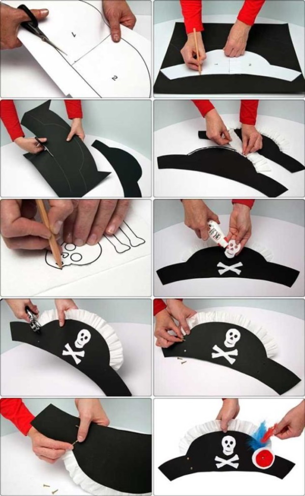 DIY-Piratenkostüm für einen Jungen aus Restmaterialien. Foto