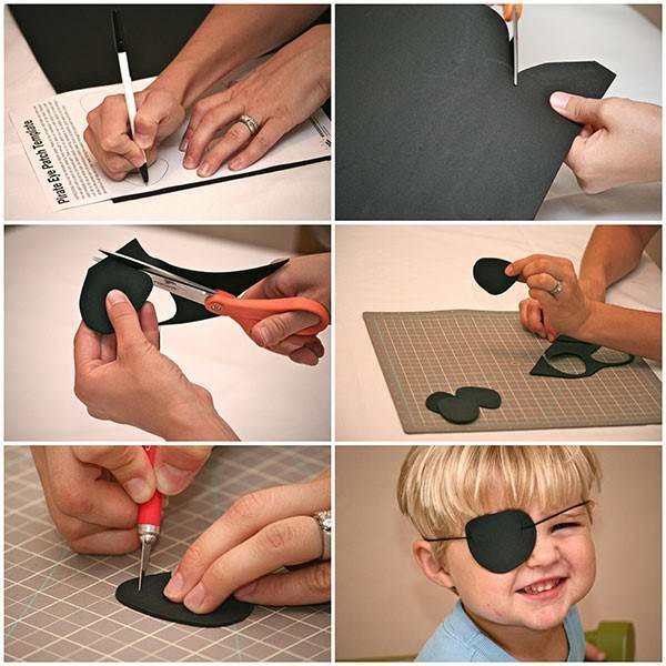 DIY-Piratenkostüm für einen Jungen aus Restmaterialien. Foto