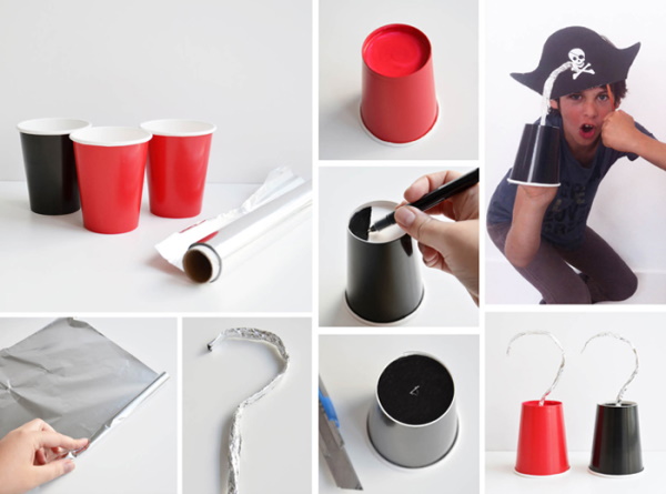 DIY-Piratenkostüm für einen Jungen aus Restmaterialien. Foto