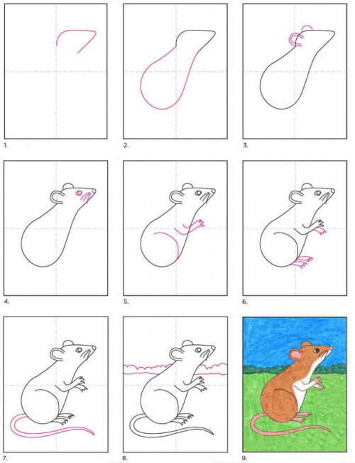 Maus zeichnen für Kinder mit Bleistift Schritt für Schritt