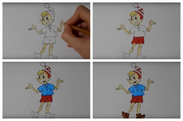 Zeichnung von Buratino für Kinder der Klassen 1-2-3