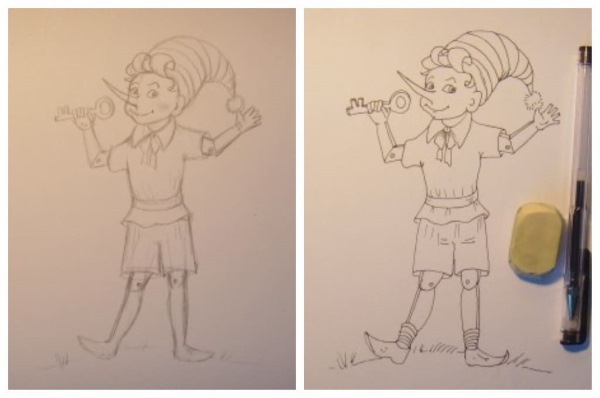 Zeichnung von Buratino für Kinder der Klassen 1-2-3