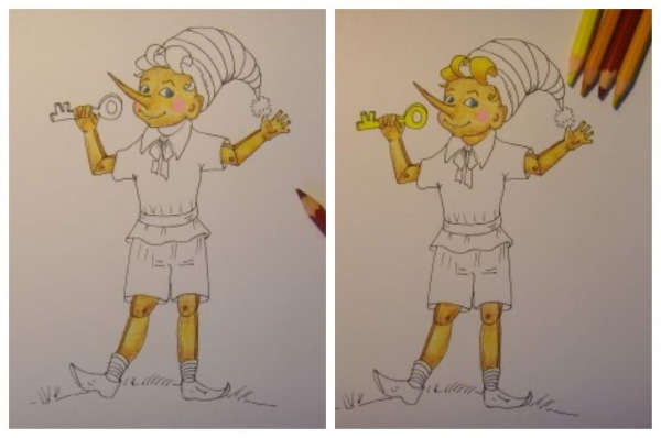 Zeichnung von Buratino für Kinder der Klassen 1-2-3