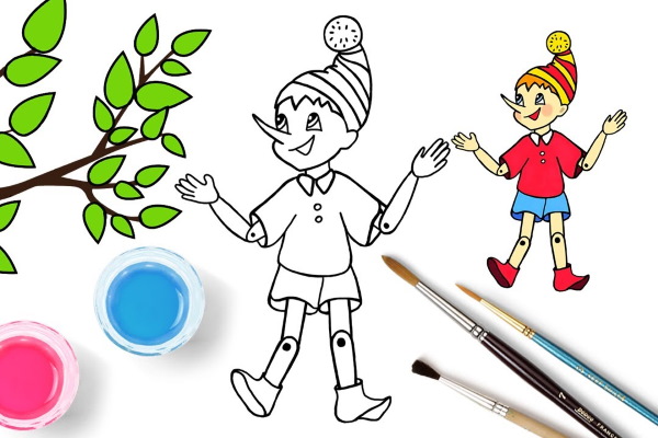 Zeichnung von Buratino für Kinder der Klassen 1-2-3