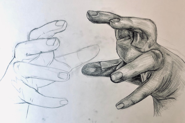 Handreferenzen zum Zeichnen von den Schultern: Konstruktion, Gesten, Winkel