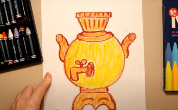 Samowar zeichnen für Kinder mit Bleistift Schritt für Schritt