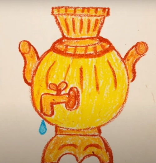 Samowar zeichnen für Kinder mit Bleistift Schritt für Schritt