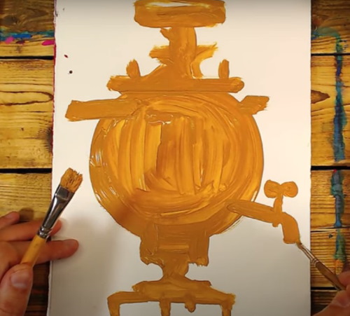 Samowar zeichnen für Kinder mit Bleistift Schritt für Schritt