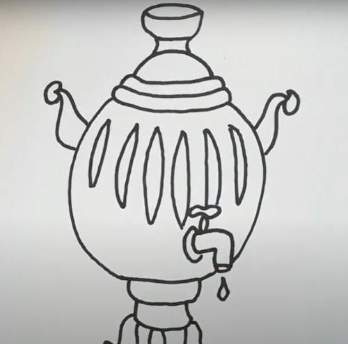 Samowar zeichnen für Kinder mit Bleistift Schritt für Schritt