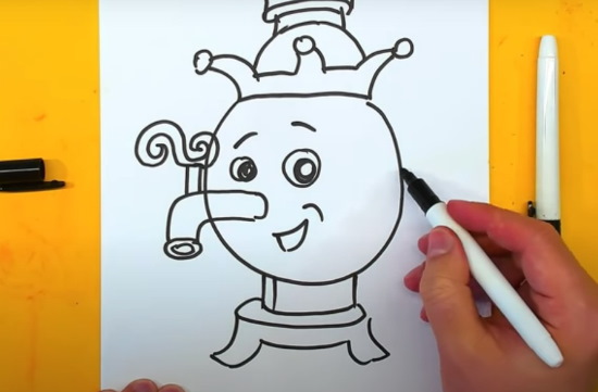 Samowar zeichnen für Kinder mit Bleistift Schritt für Schritt