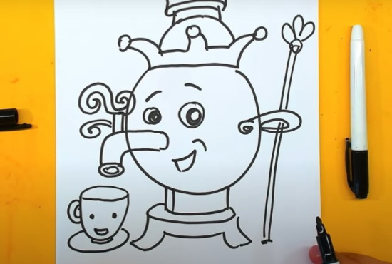 Samowar zeichnen für Kinder mit Bleistift Schritt für Schritt
