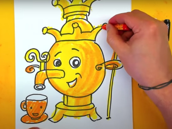 Samowar zeichnen für Kinder mit Bleistift Schritt für Schritt