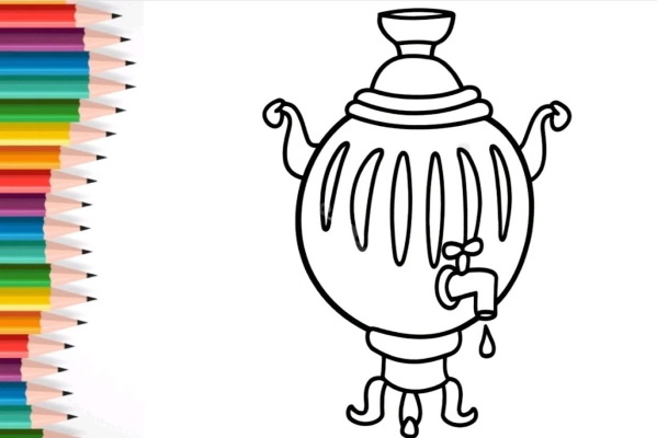 Samowar zeichnen für Kinder mit Bleistift Schritt für Schritt