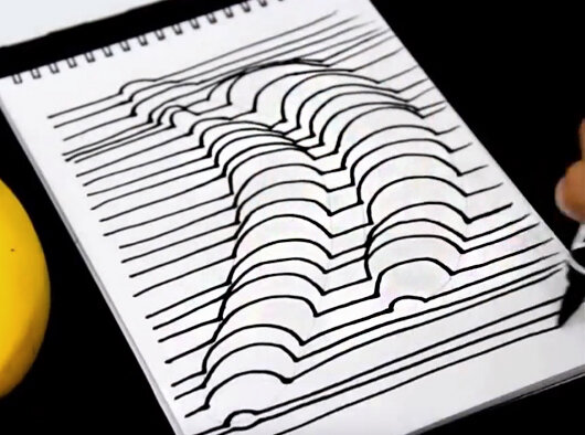 3D-Zeichnungen von Zellen in einem Notizbuch mit Bleistift, Kugelschreiber Schritt für Schritt