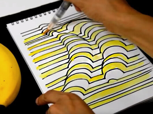 3D-Zeichnungen von Zellen in einem Notizbuch mit Bleistift, Kugelschreiber Schritt für Schritt
