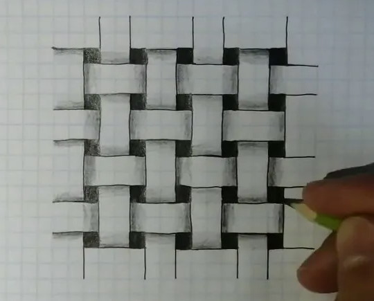 3D-Zeichnungen von Zellen in einem Notizbuch mit Bleistift, Kugelschreiber Schritt für Schritt