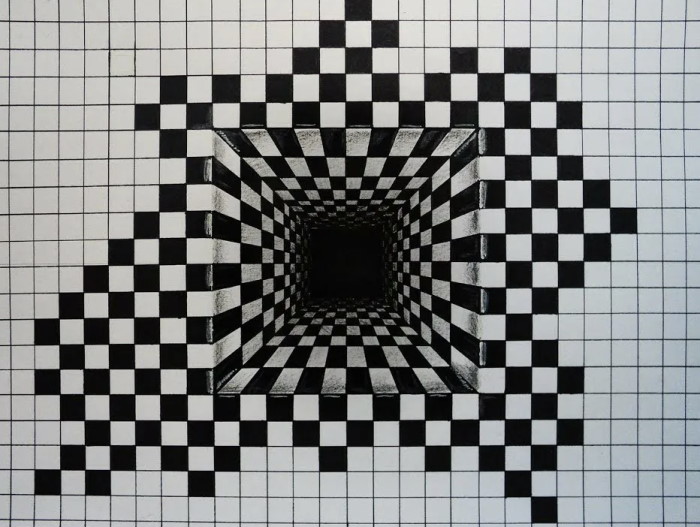 3D-Zeichnungen von Zellen in einem Notizbuch mit Bleistift, Kugelschreiber Schritt für Schritt