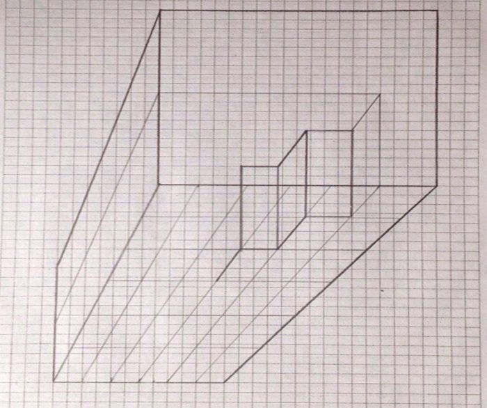 3D-Zeichnungen von Zellen in einem Notizbuch mit Bleistift, Kugelschreiber Schritt für Schritt
